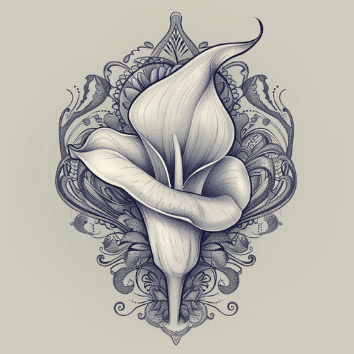 Sketch of a calla lily tattoo in a flat clipart style