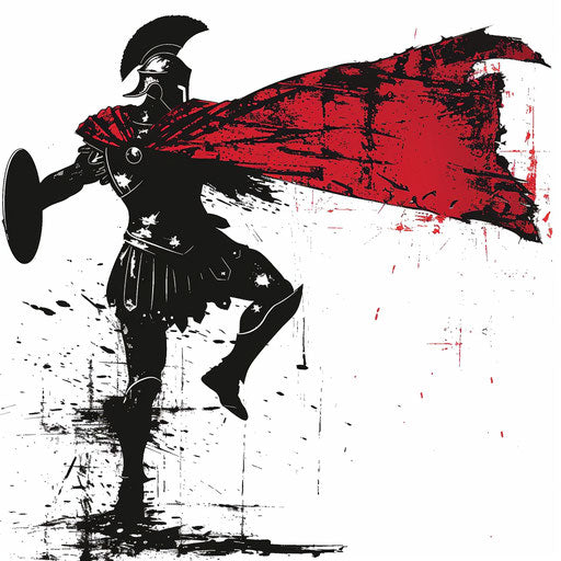 Spartan warrior in dynamic pose with red cape