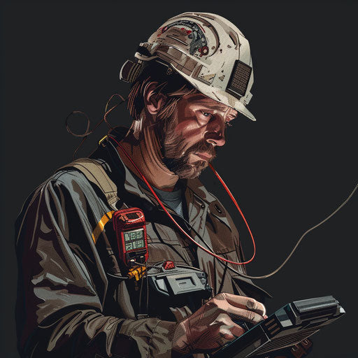 Realistic illustration of an electrician on dark charcoal background
