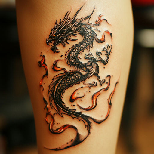 Dragon tattoos for men with dragon surrounded by swirling winds and flames