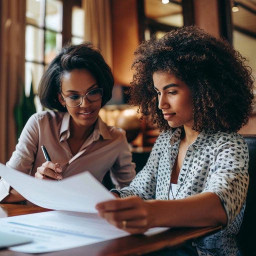 Contract review with client in elegant office setting