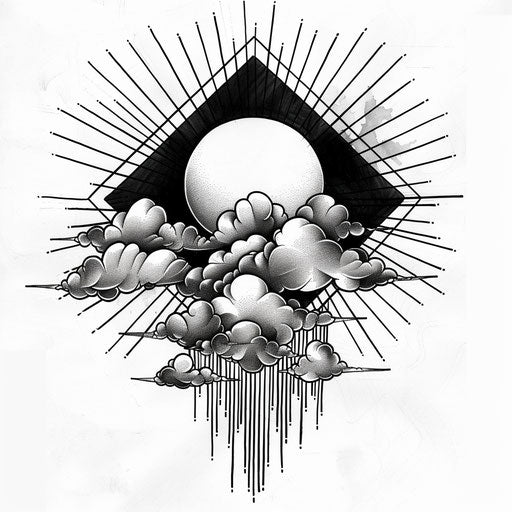 Abstract geometric clouds and sun rays tattoo sketch