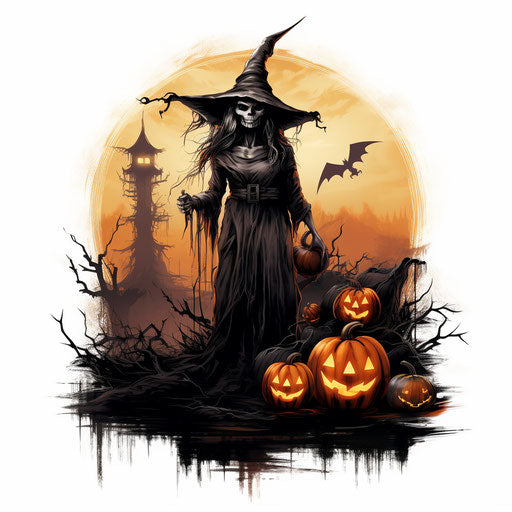 Halloween chiaroscuro art on white background