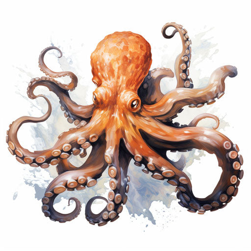 Octopus clipart in the style of oil painting