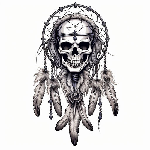 Dream catcher with skull, grotesque style, simplified
