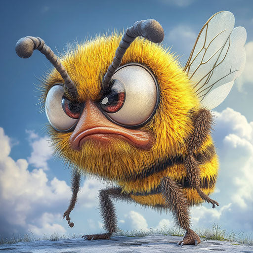 Humorous caricature of a cute bee with human characteristics