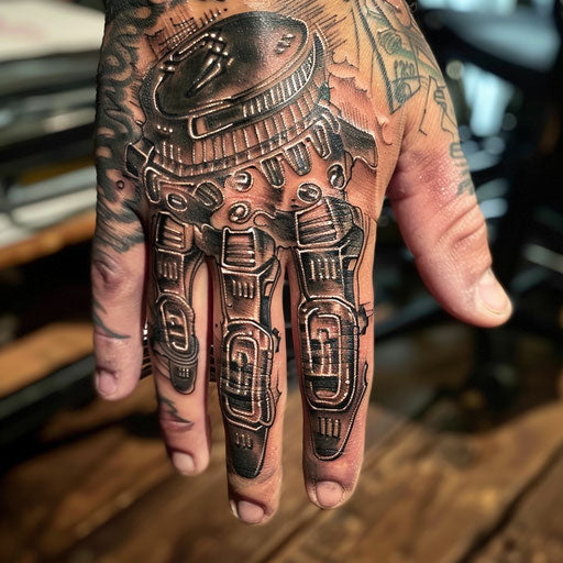 Finger tattoo with cybernetic elements