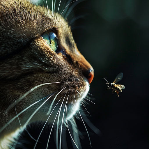 Brown cat staring at an insect