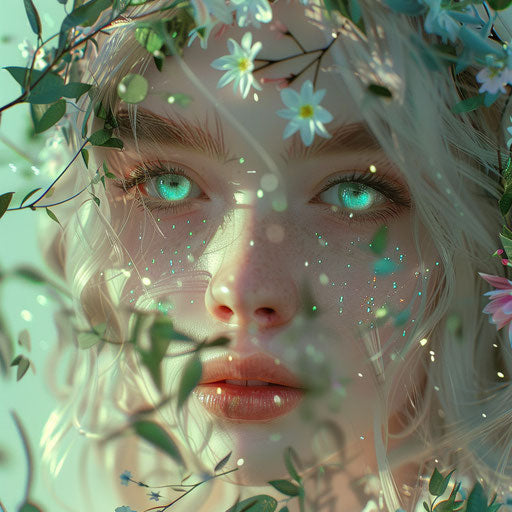 June clipart in photo realistic style with flat random background, ethereal glow and soft edges