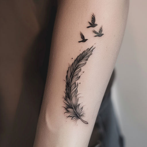 Feather transforming into birds, symbol of freedom