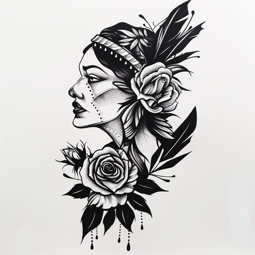 Contemporary flat tattoo sketch of a gypsy rose