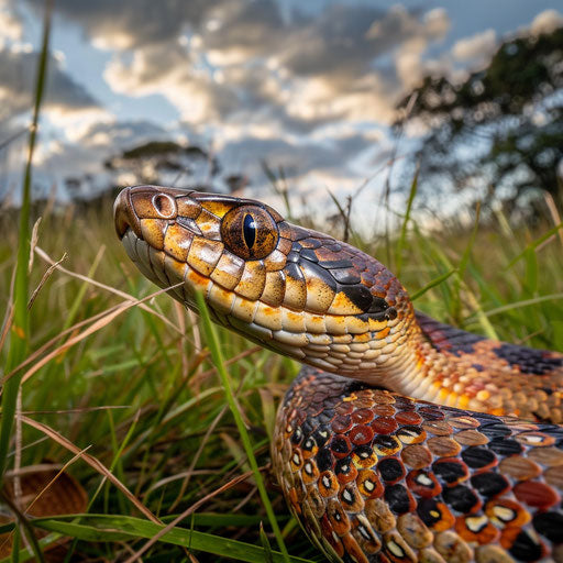 Hognose snake in a vibrant grassland