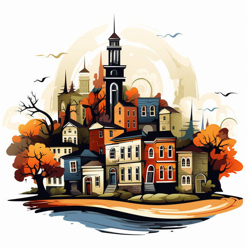 Town clipart in the style of Chiaroscuro Art