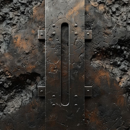 Industrial restaurant logo with metallic textures and rugged background