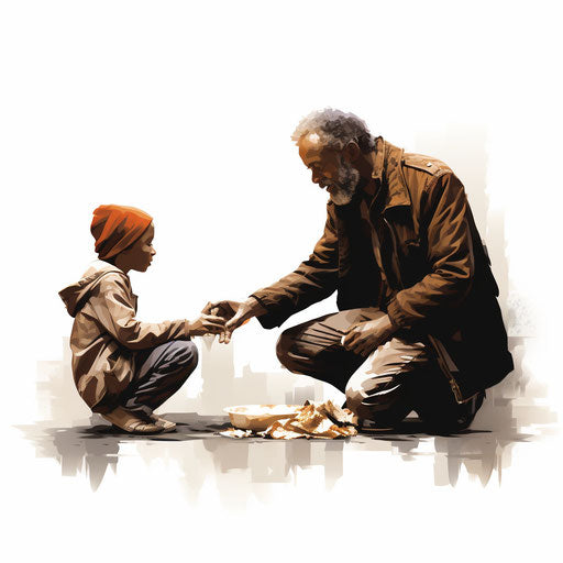 Helping others clipart in the style of Chiaroscuro Art, on a white background