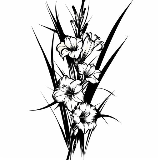 Tribal style gladiolus tattoo design with bold black lines and sharp angles