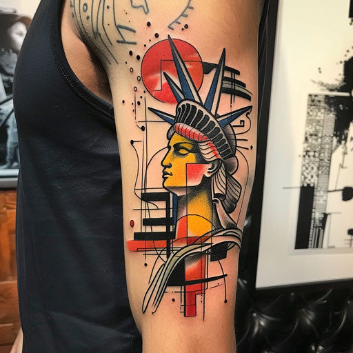 Stylized abstract tattoo sketch of the Statue of Liberty