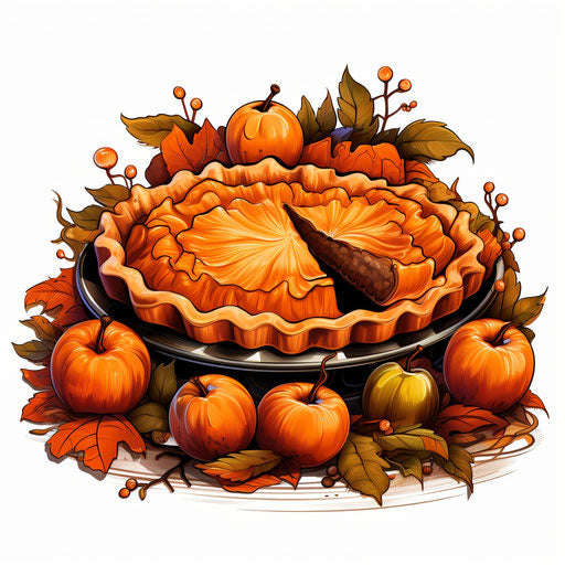 Pumpkin pie in Chiaroscuro Art style, white background