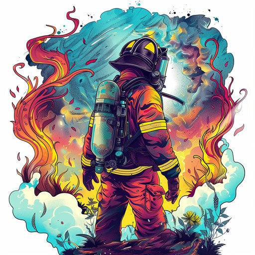 Fantastic firefighter in dreamlike setting