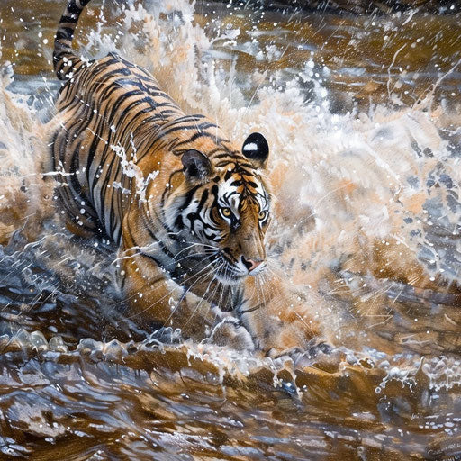 Sunda tiger hunting prey in river