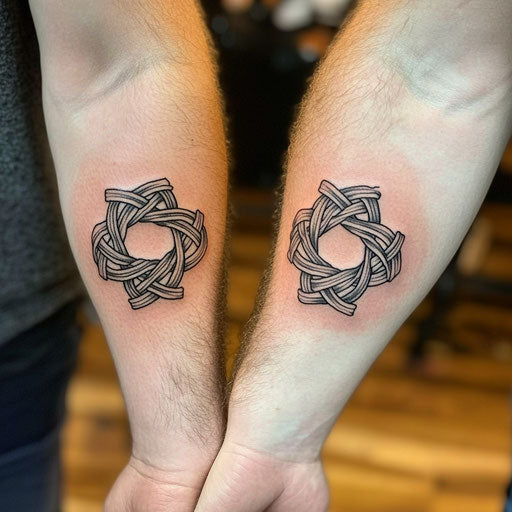 Father son tattoos depicting a pair of Celtic knots