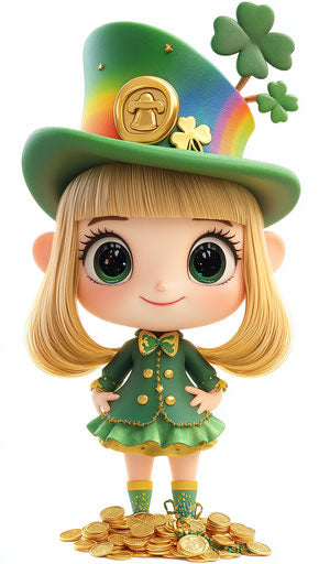 Cute girl with rainbow hat and pot of gold