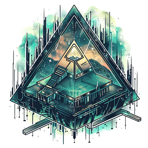 Futuristic holographic pyramid with metallic shades