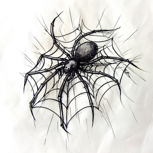 Intricate spider web tattoo design with black widow