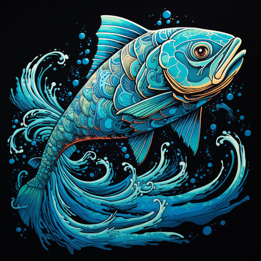 Deep sea fish art print inspired by native art and graffiti
