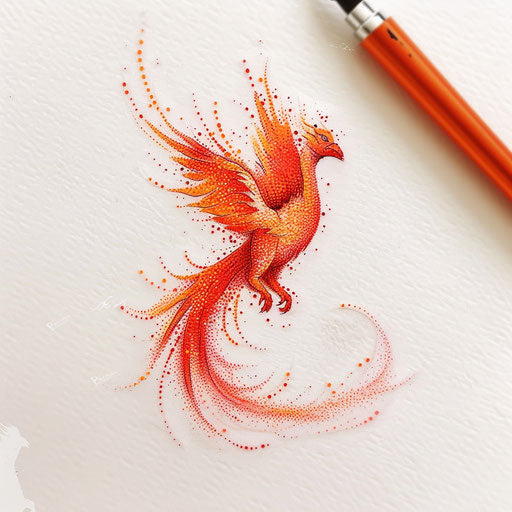 Pointillism tattoo of Phoenix in rebirth
