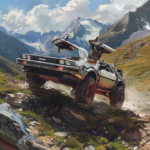 Off-road DeLorean DMC-12, fat tires and suspension lift