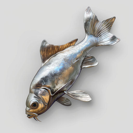Silver metallic background with glossy realistic fish