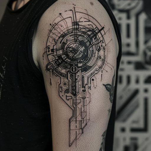 Tattoo symbols with sci-fi aesthetics