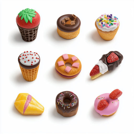 3D junk food on flat white background, isolated clipart