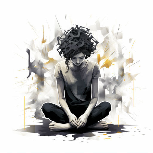 Mental health illustration in chiaroscuro style on white background