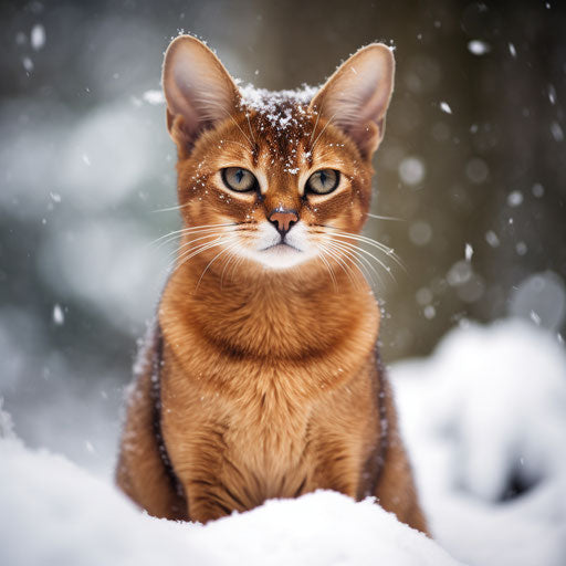 Abyssinian cat in the snow