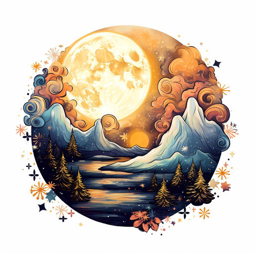 Moon cartoon in the style of Impressionistic Art on white