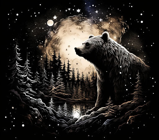 Bear in cosmic forest tattoo design
