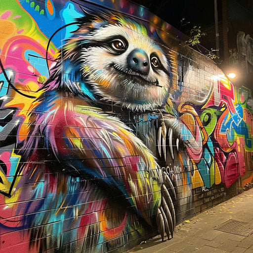 The sloth graffiti: nocturnal artist of vibrant walls