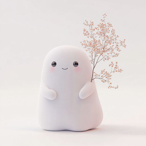 Cute 3D ghost in photo realistic style on flat white background