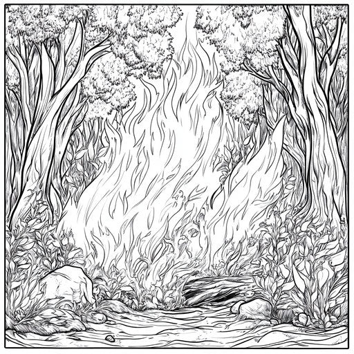 Fire in a mystical forest, in the style of Teagan White, whimsical and detailed