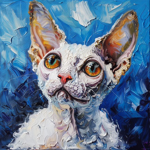 Oil painting of a Cornish rex cat