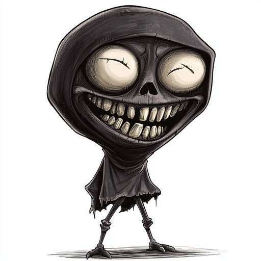 Humorous caricature of a death character with human features