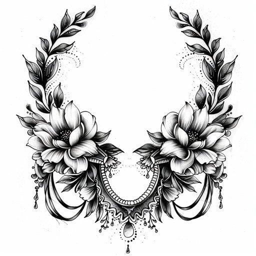 Elegant sketch of horseshoe tattoo with delicate lace