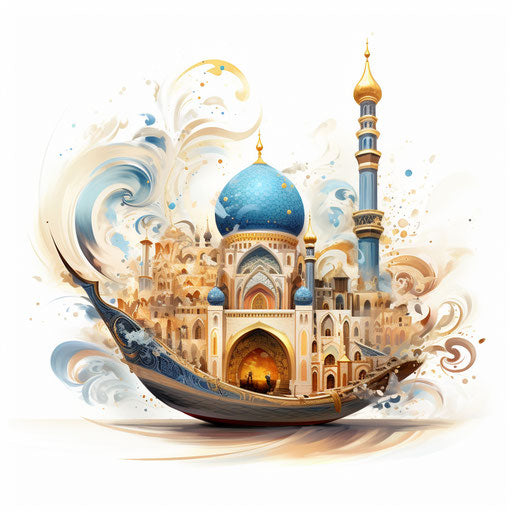 Islamic clipart in the style of oil painting, on white background