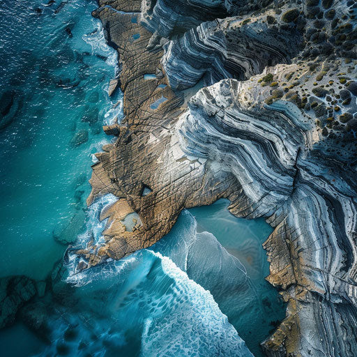 Rocky beach with dramatic shoreline and rugged terrain