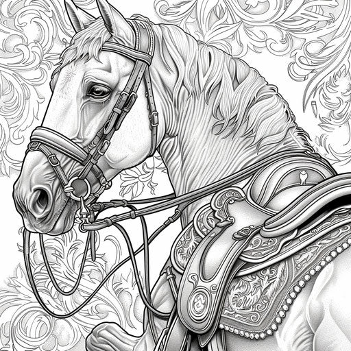 Detailed view of horse saddle and bridle