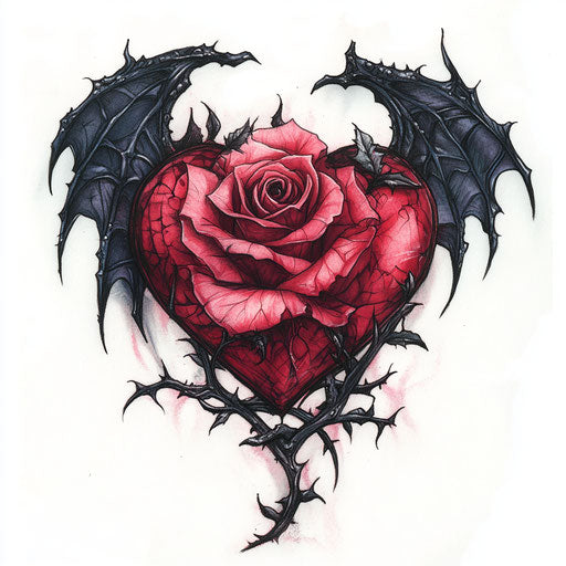 Gothic rose with dark fantasy dragon wings