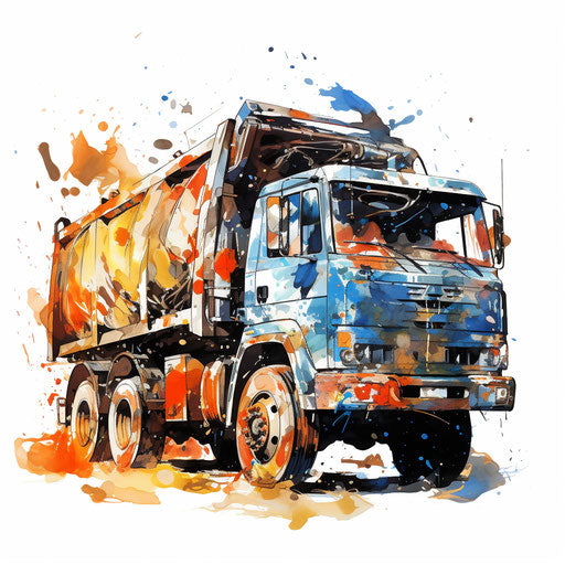 Garbage truck in Oil painting style on white background