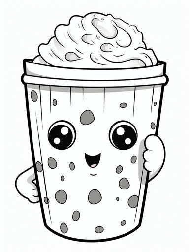 Cartoon doll cup coloring page, cheese style, subdued palette